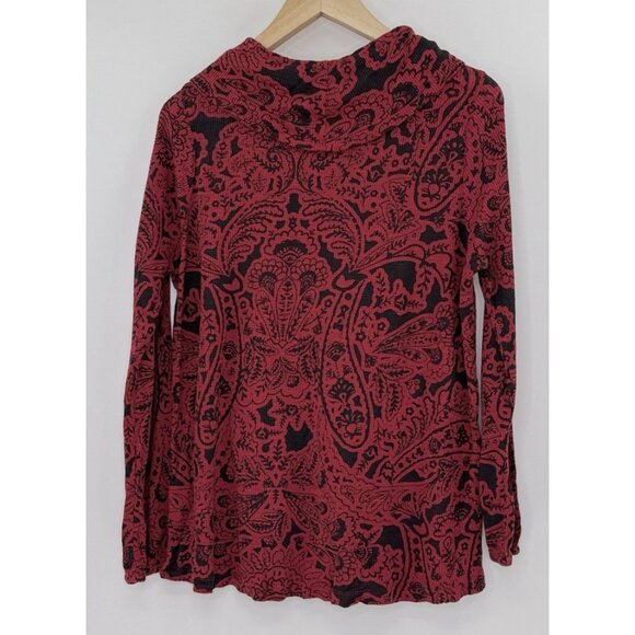 Soft Surroundings  Red/Black Paisley Kendra Waffle‎ Stretch Knit Top Sz M Boho - Picture 3 of 8